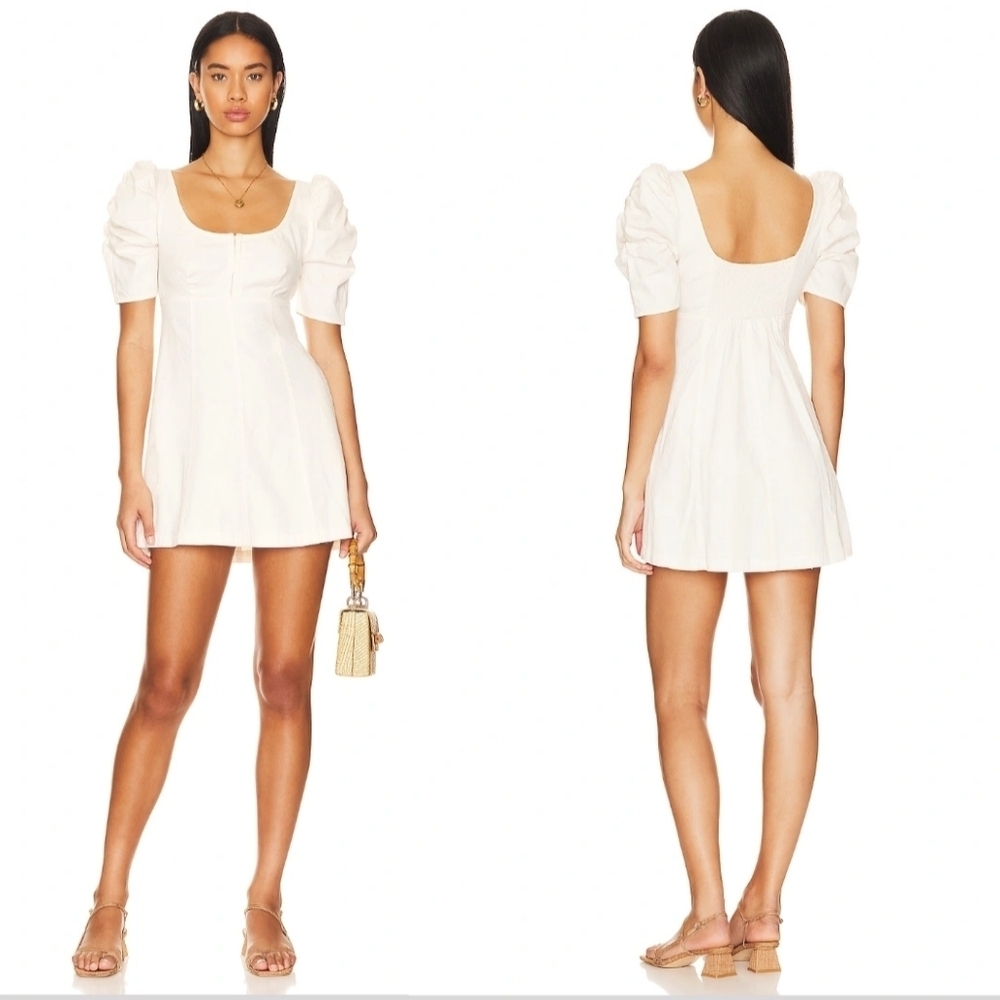 Free People Cheyenne Denim Mini Dress in Ivory Size Small
